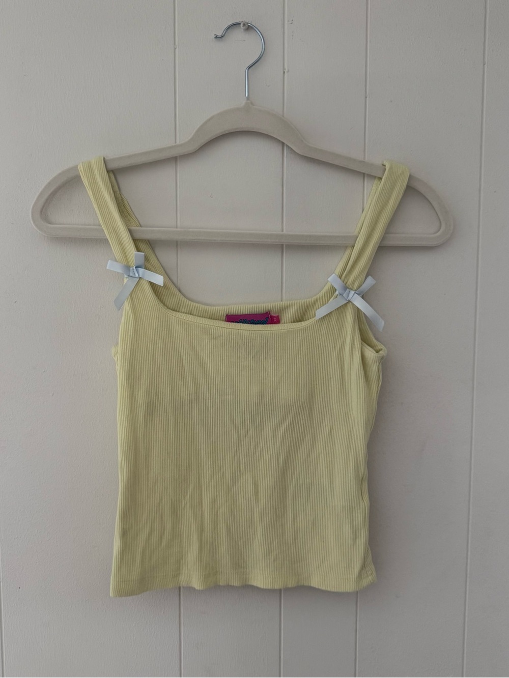 Edikted Pale Yellow Ribbed Tank with Bow Straps